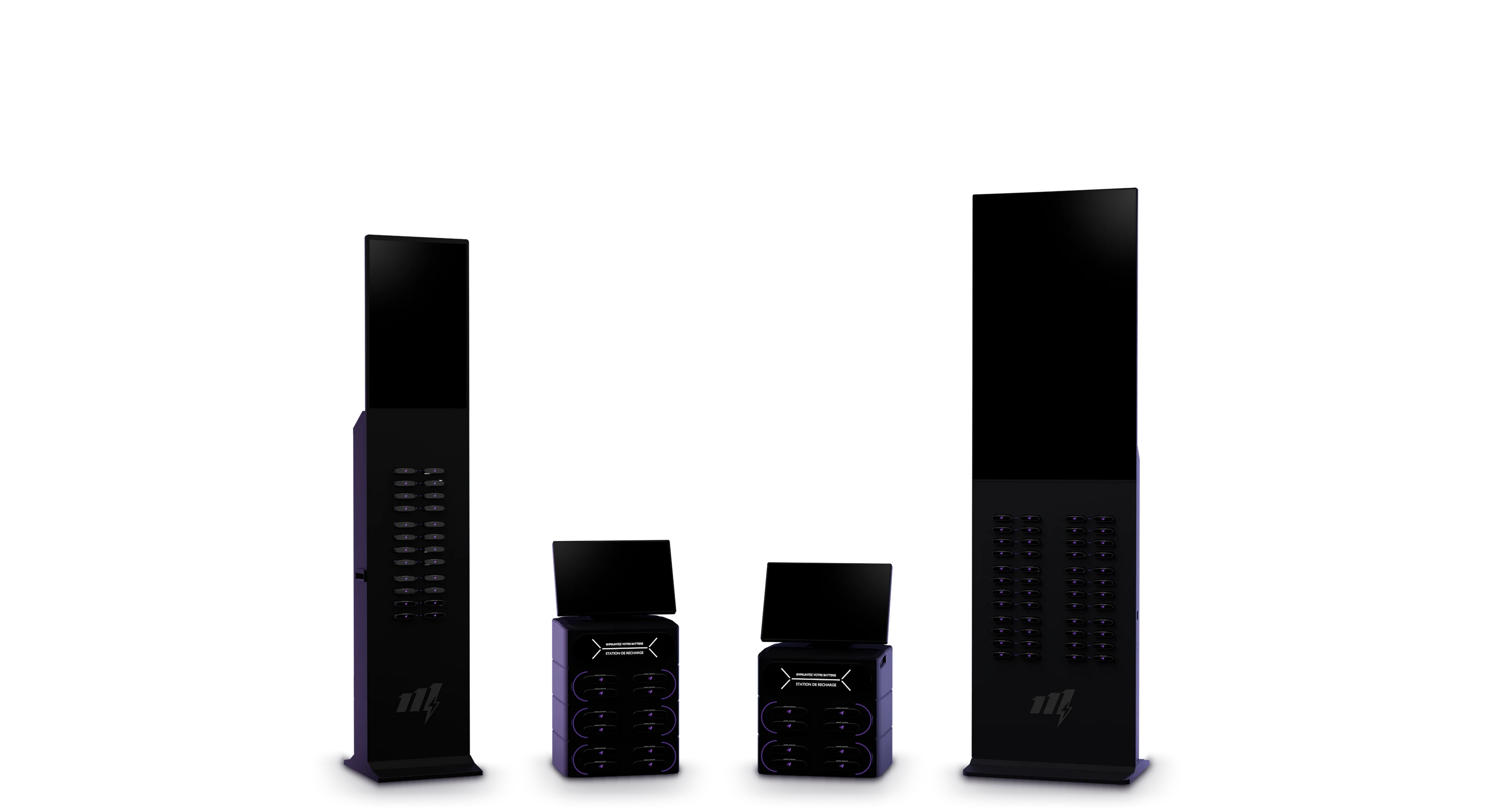 Les quatre formats de borne Onexa : Nano, Core, Prime et Ultra, alignés.