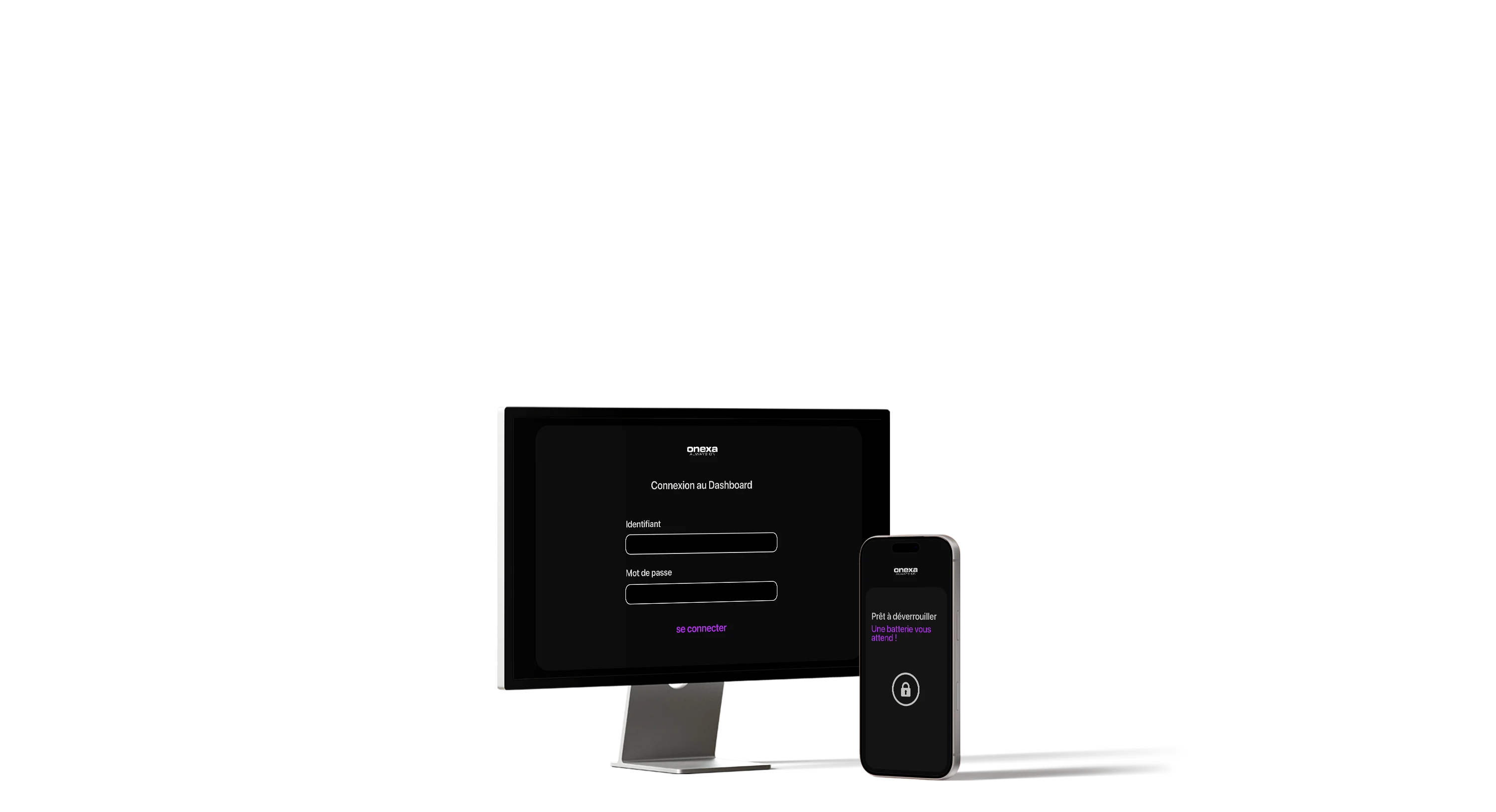 Le dashboard Onexa sur un écran, et l'application sur un téléphone.