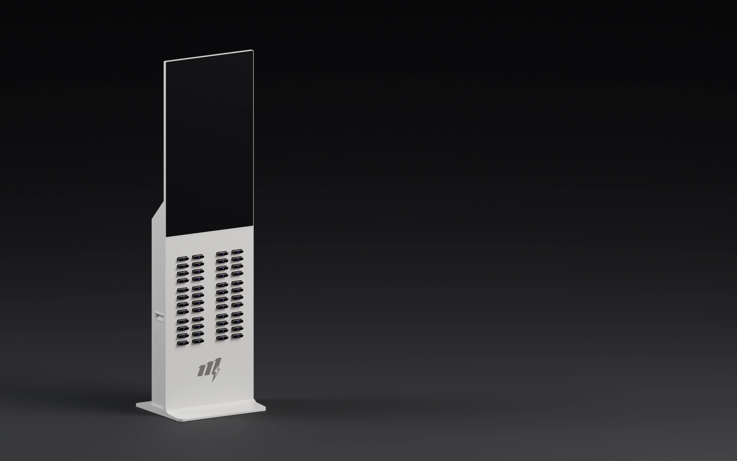Borne Onexa Ultra blanche, 48 batteries intégrées, vue de trois quarts dans un studio sombre.
